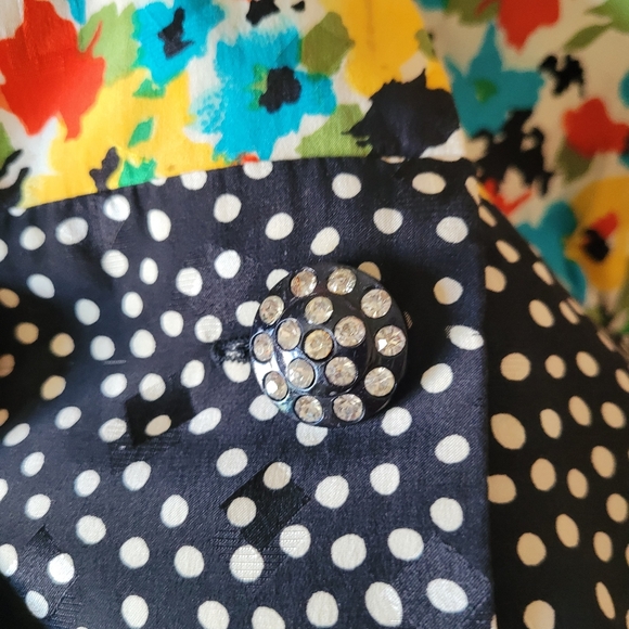 1980s floral silk cocktail dress puff shoulders dress with contrast skirt - Picture 13 of 16